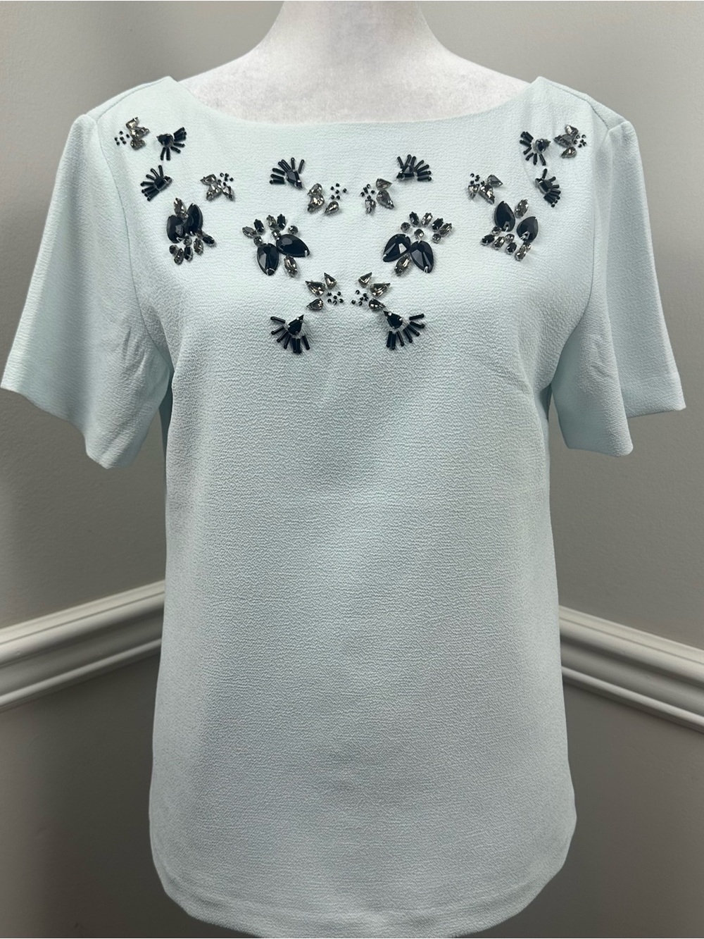 Banana Republic Pale Blue Short Sleeve Embellished Beaded Detail Top XS